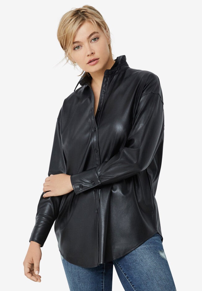 Faux Leather Button Front Tunic, , alternate image number null