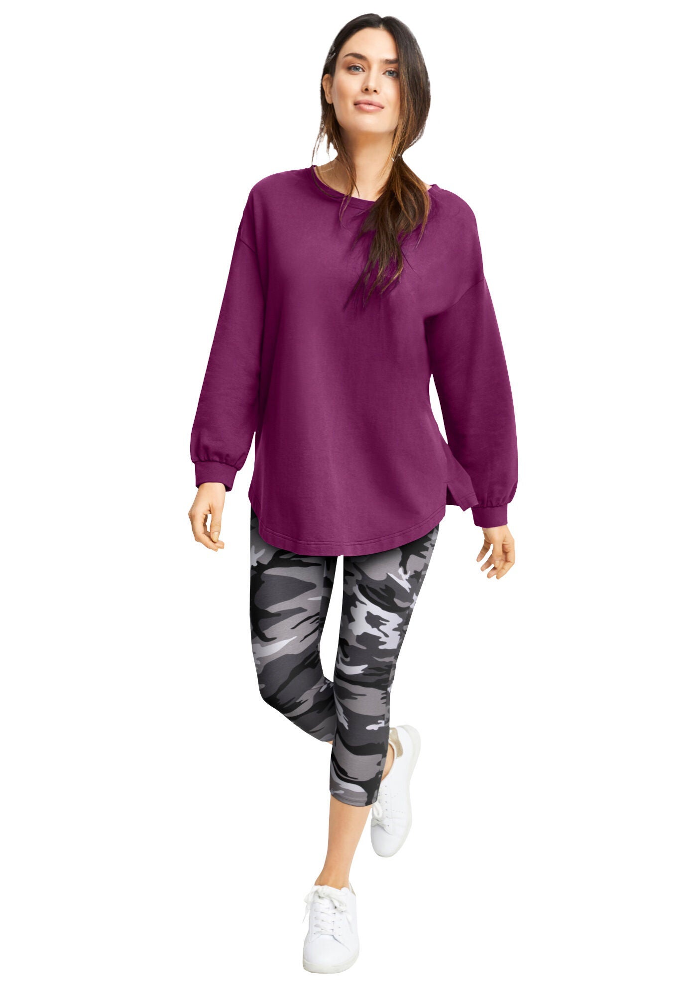 French Terry Blouson Sleeve Sweatshirt Tunic, , alternate image number 3