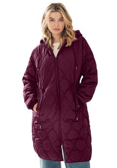 Long Quilted Jacket With Drawstring Waist