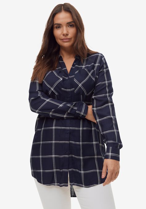 Two-Pocket Tunic, NAVY WHITE WINDOWPANE PLAID, hi-res image number null