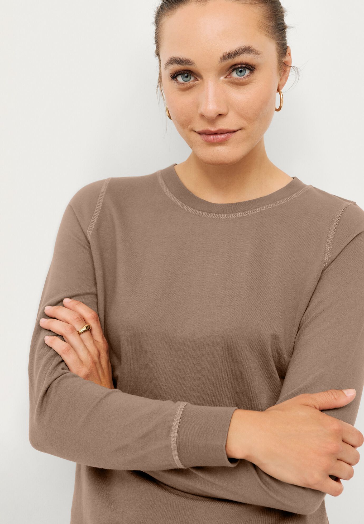 French Terry Blouson Sleeve Sweatshirt Tunic, DARK TAUPE, alternate image number 2