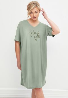Cotton Spandex Vneck Short Sleeve Sleep Shirt