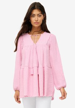 Keyhole Tiered Textured Knit Tunic