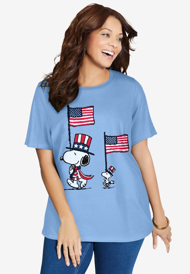 Peanuts Blue Snoopy Woodstock Crewneck Tee, BLUE SNOOPY WOODSTOCK, hi-res image number 0