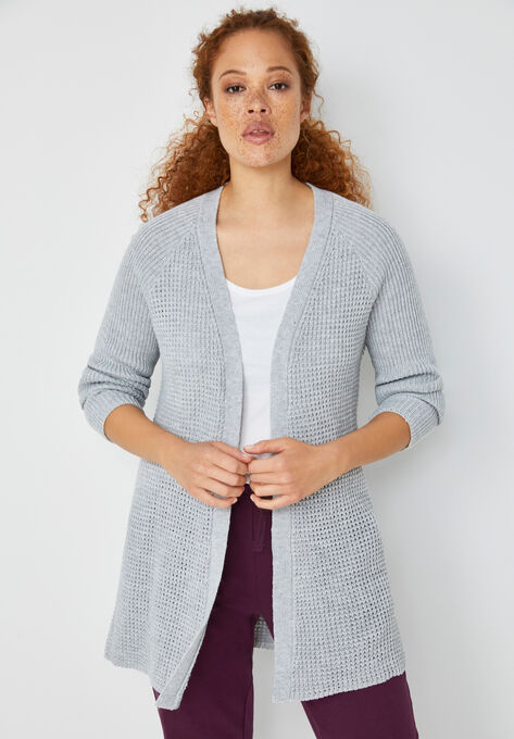 Open Front Waffle Cardigan, , alternate image number null