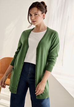 V-Neck Button-Front 100% Cotton Boyfriend Cardigan