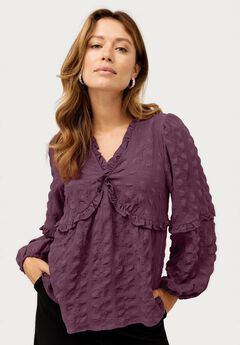 Ruffle Trim V-Neck Babydoll Blouse