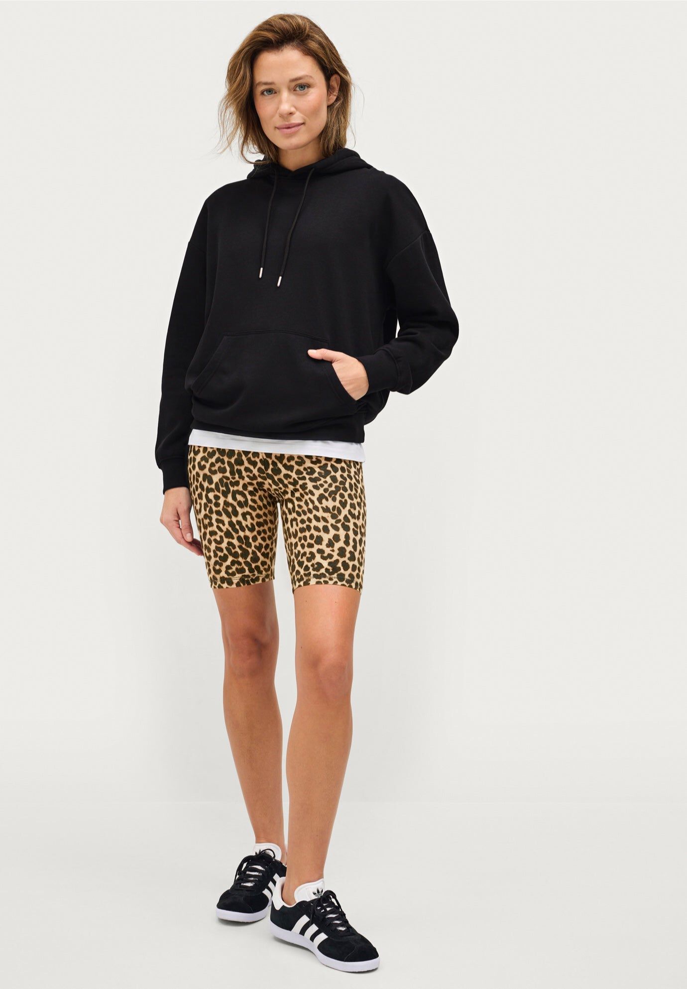 Ellos Studio Stretch Cotton Spandex Bike Shorts, CLASSIC LEOPARD, hi-res image number 0
