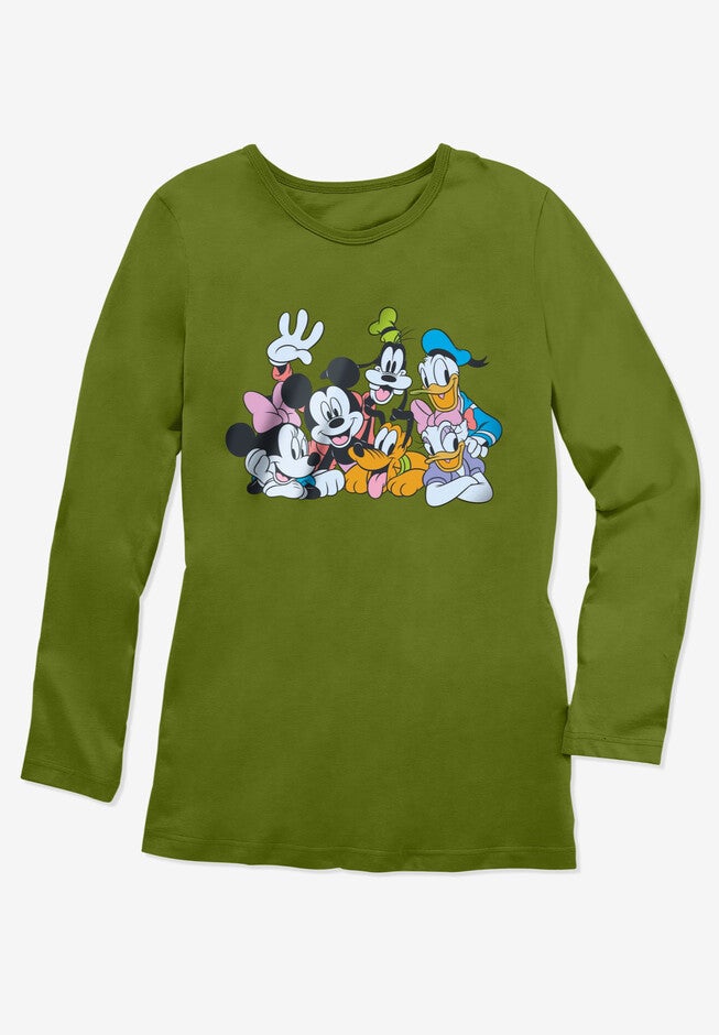 Disney Women's Long Sleeve Crew Tee Olive Disney Friends, , alternate image number 1