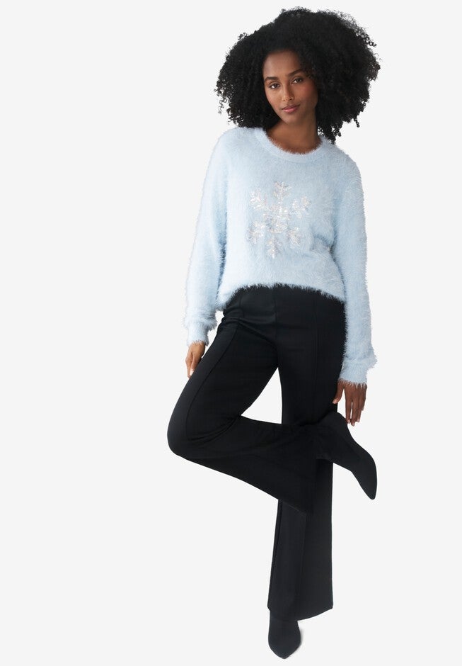 Front-Seam Wide Leg Knit Pant, BLACK, hi-res image number null