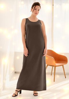Cotton Spandex Scoop Neck Sleeveless A-Line Maxi Dress