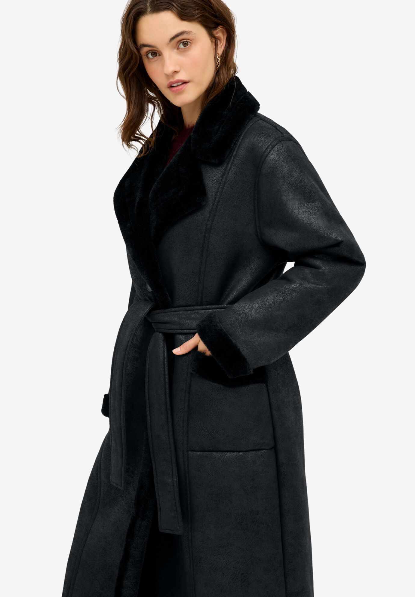 Long Faux Shearling Coat With Belt Catherines