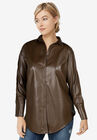 Faux Leather Button Front Tunic, BROWN, hi-res image number null