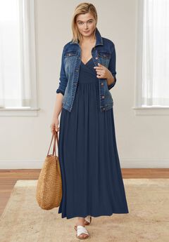 Stretch Knit Surplice Tank Maxi Dress