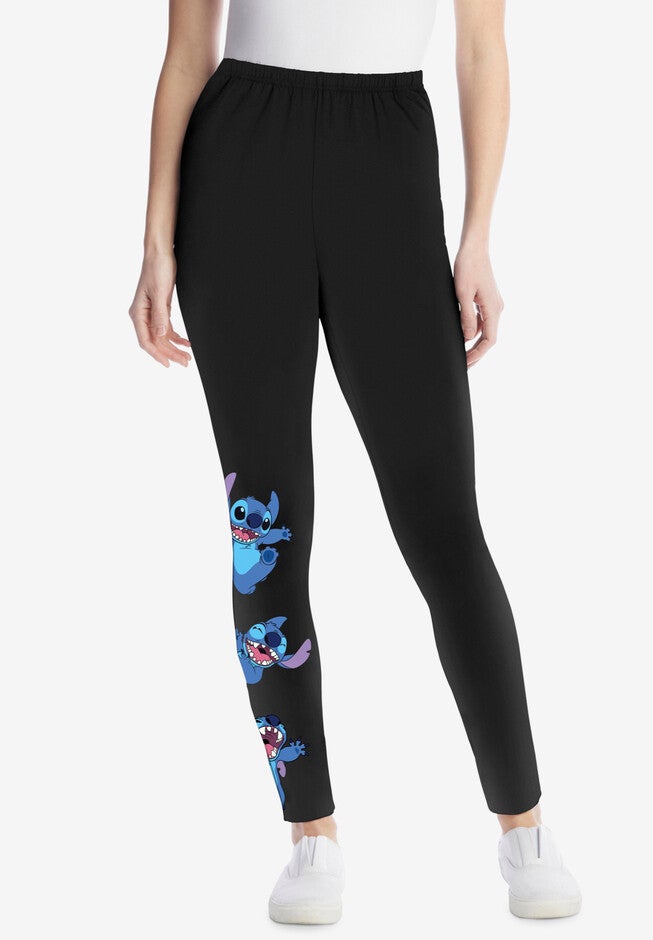 Disney Women's Black Leggings Stitch Placed, BLACK STITCH POSE, hi-res image number 0