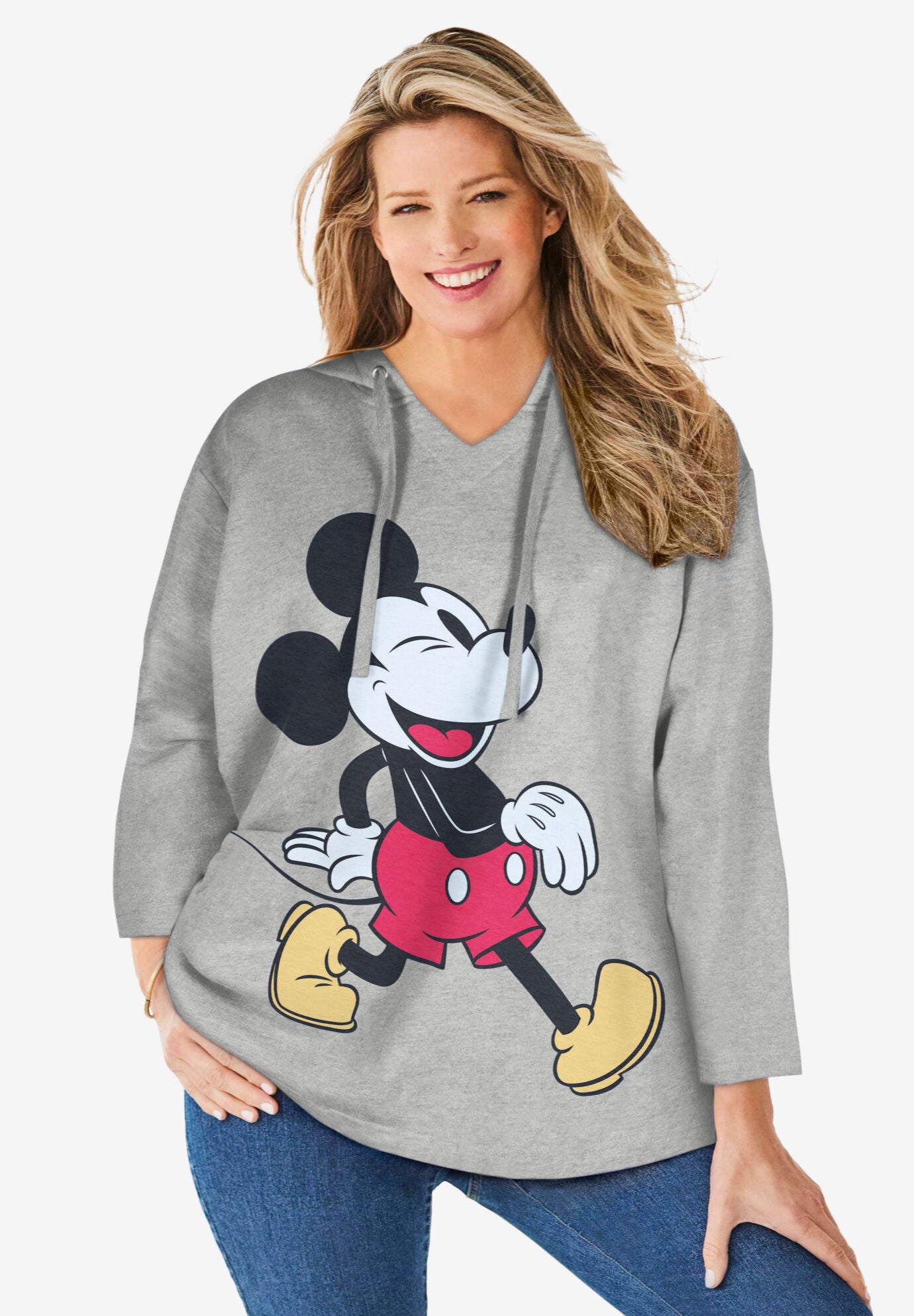 Disney Women&#39;s Hooded Sweatshirt Heather Grey Mickey Wink, HEATHER GREY MICKEY WINK, hi-res image number 0