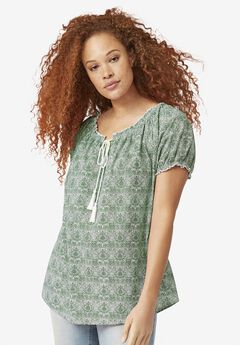 Ruffle Trim Peasant Blouse