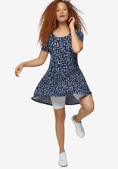 Stretch Knit Scoop Neck Short Sleeve A Line Dress