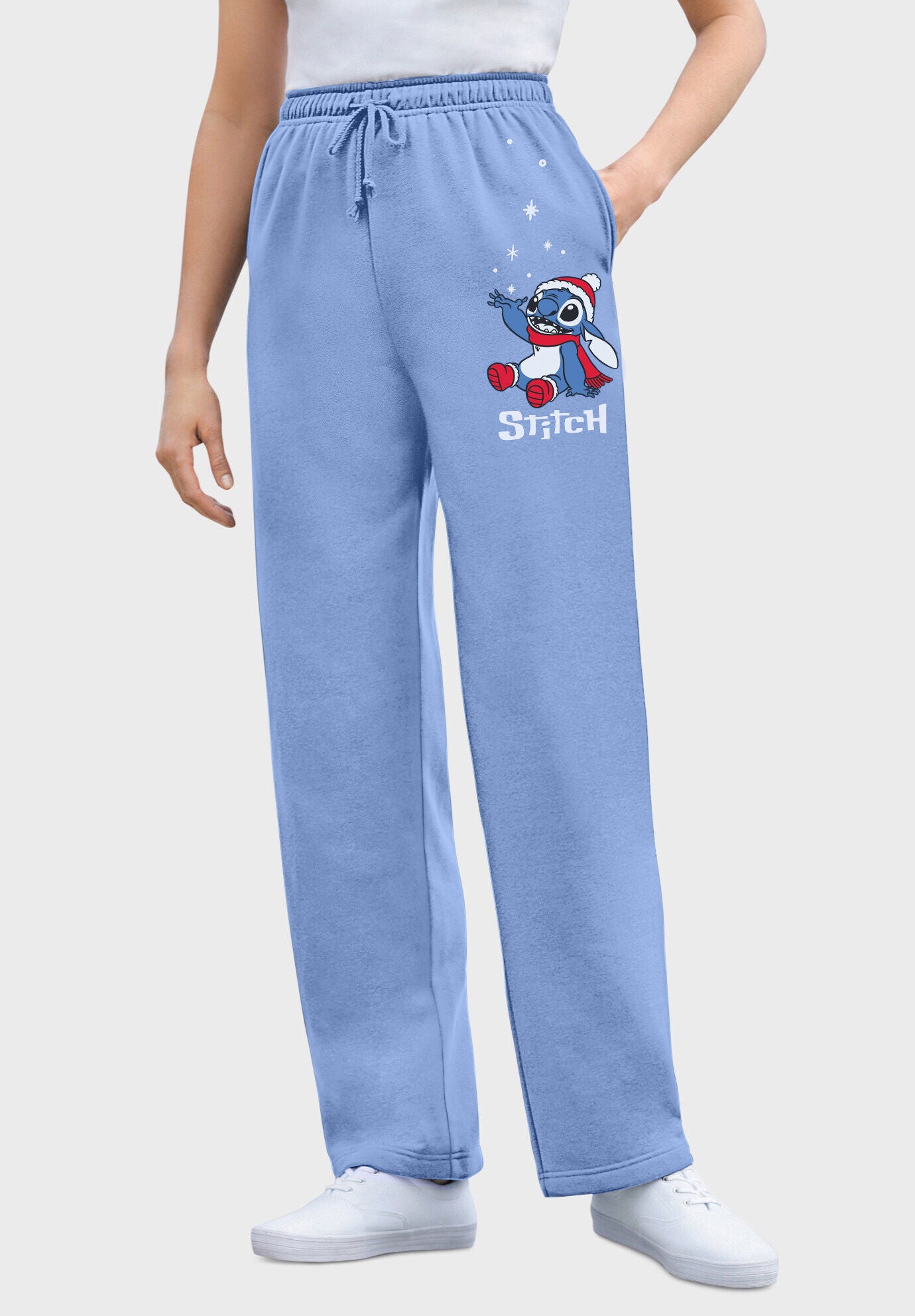 Disney Women s Fleece Sweatpants French Blue Christmas Stitch