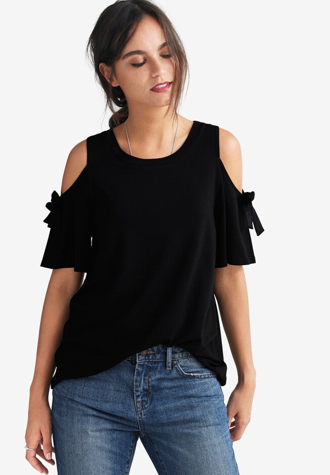 Cold-Shoulder Top, BLACK, hi-res image number 0
