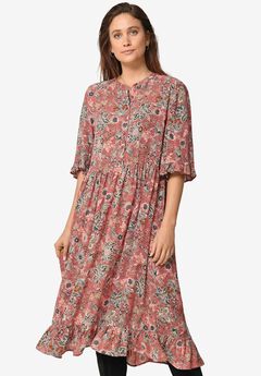 Crepe Henley Ruffled Empire Midi Dress