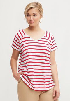 Cotton Jersey Slub V-Neck Short Sleeve Relaxed Tee