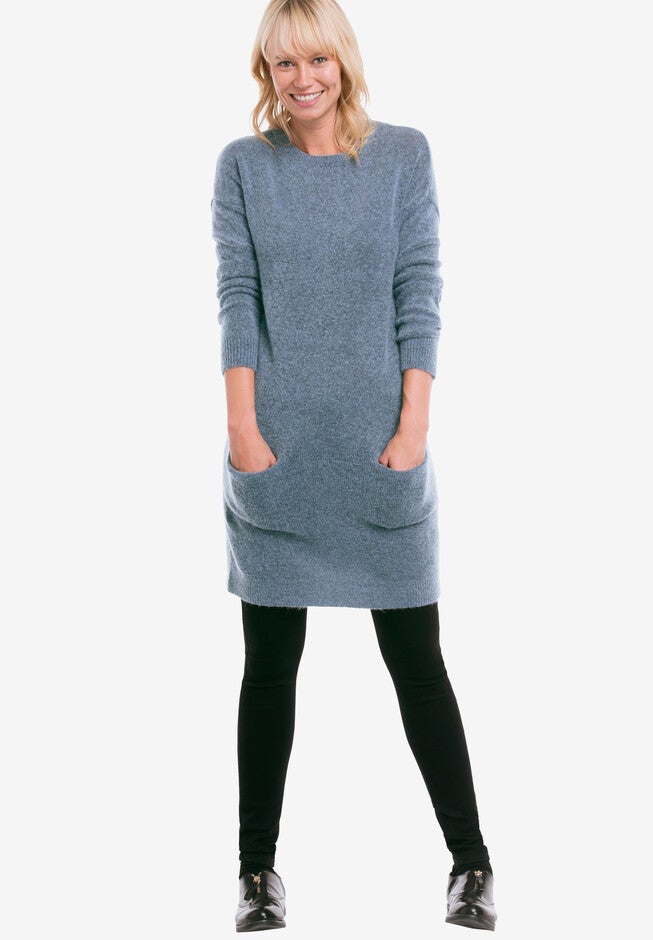 Pullover Pocket Sweater Tunic, BLUE BLACK MARLED, hi-res image number 0