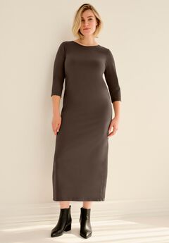 Three-Quarter Sleeve Knit Maxi Dress