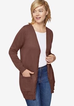 V-Neck Button-Front 100% Cotton Boyfriend Cardigan
