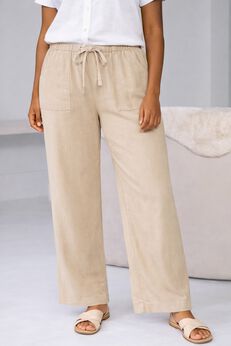Linen-Blend Elastic Waist Drawstring Relaxed Pant