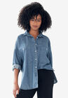 Oversized Button-Front Denim Shirt, MEDIUM STONEWASH, hi-res image number null