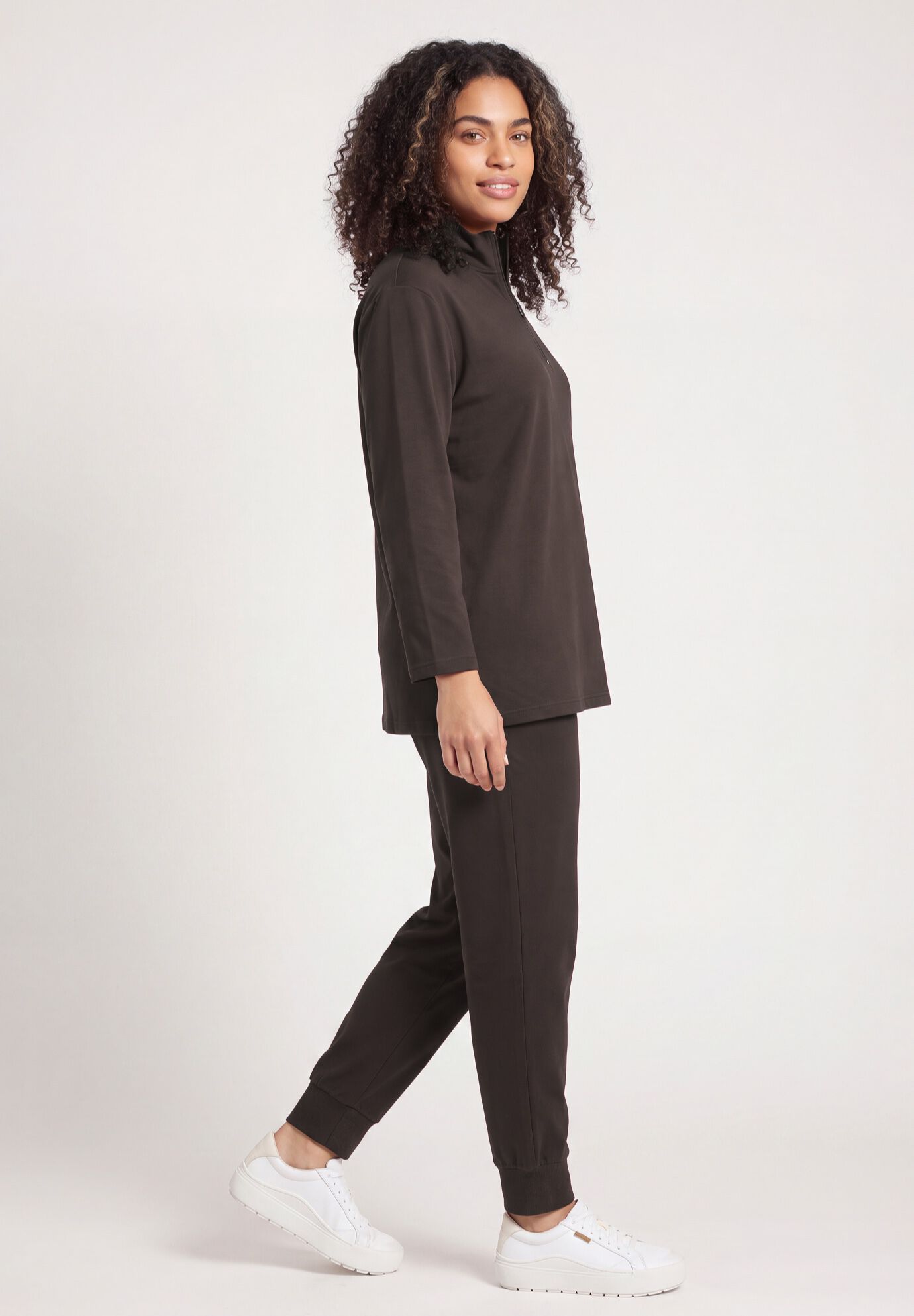 &frac14; Zip Collar French Terry Sweatshirt, CHOCOLATE, alternate image number 2