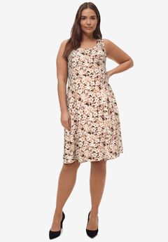 Stretch Jersey Knit Sleeveless Scoop Neck Fit and Flare Dress