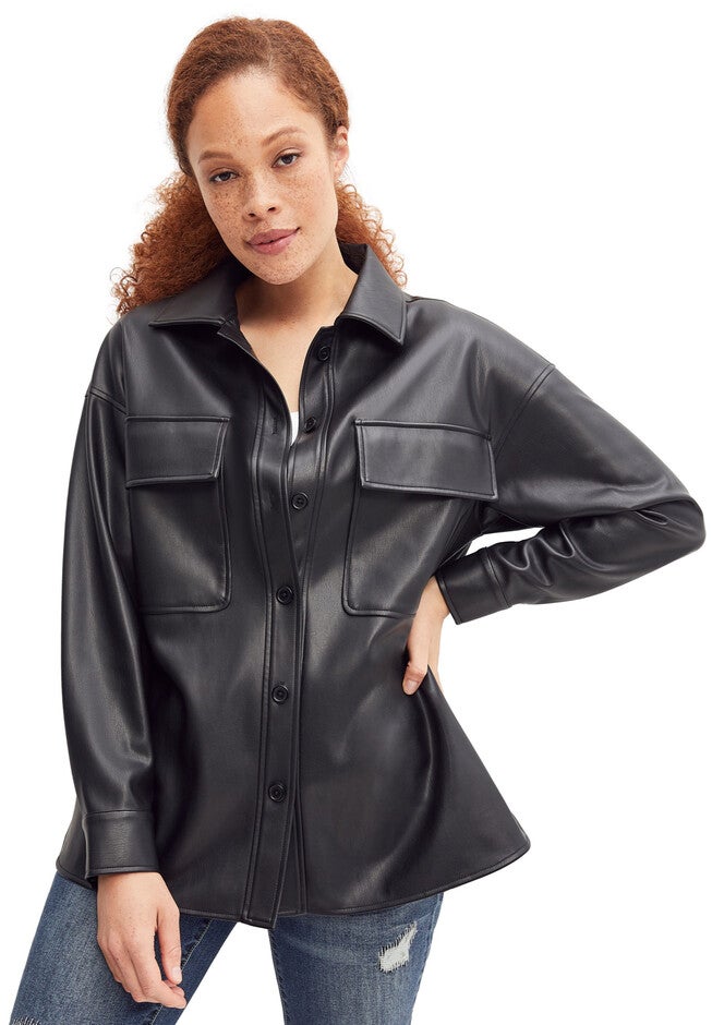 Faux Leather Shirt Jacket, , alternate image number null