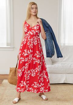 Stretch Knit Surplice Tank Maxi Dress