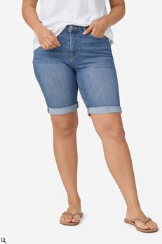 Stretch Denim Mid-rise Bermuda Shorts