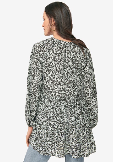 Tiered Tunic With Notch V-Neck, , on-hover image number null