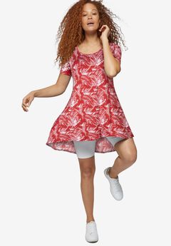 Stretch Knit Scoop Neck Short Sleeve A Line Dress