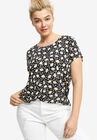 Printed cap sleeve tee, BLACK WHITE DAISY PRINT, hi-res image number null