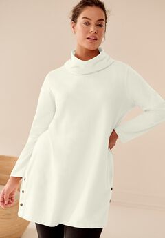 Side Snap Cowl Neck French Terry Sweatshirt Tunic
