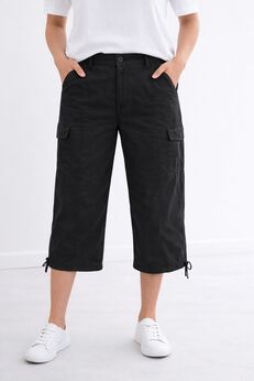 Mid-Rise Stretch Cotton Cargo Capris