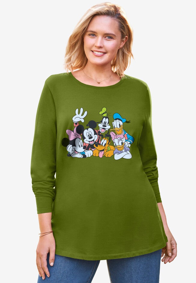 Disney Women's Long Sleeve Crew Tee Olive Disney Friends, OLIVE DISNEY FRIENDS, hi-res image number 0