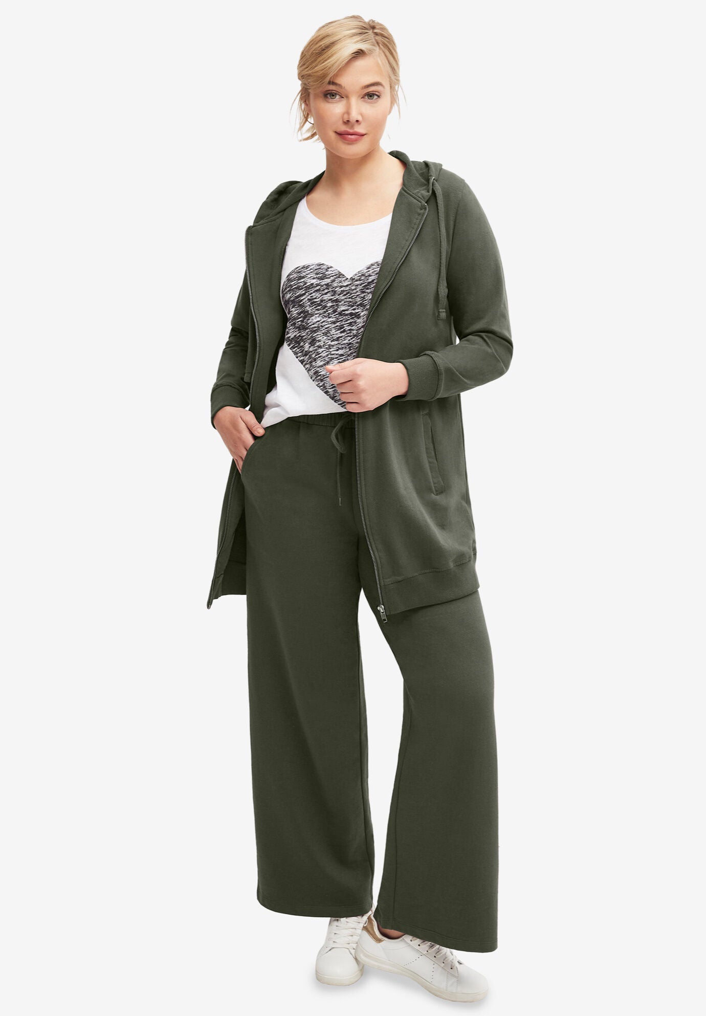 Ellos Studio French Terry Long Sleeve Zip-Front Tunic Hoodie, , alternate image number 3