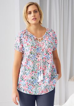 Ruffle Trim Peasant Blouse