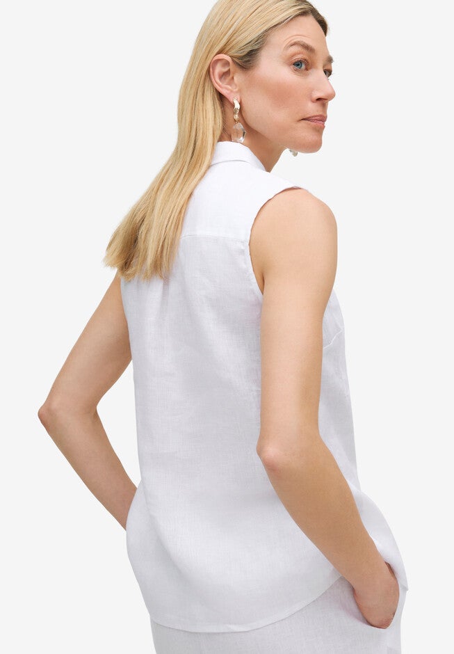 Sleeveless Button-Front Linen Blend Shirt, , on-hover image number null