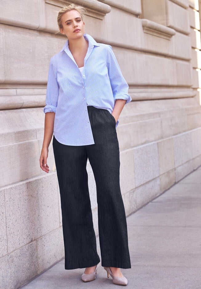 Elastic Waist Pull On Wide Leg Jeans, , alternate image number null