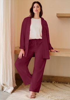 Linen-Blend Elastic Waist Drawstring Relaxed Pant