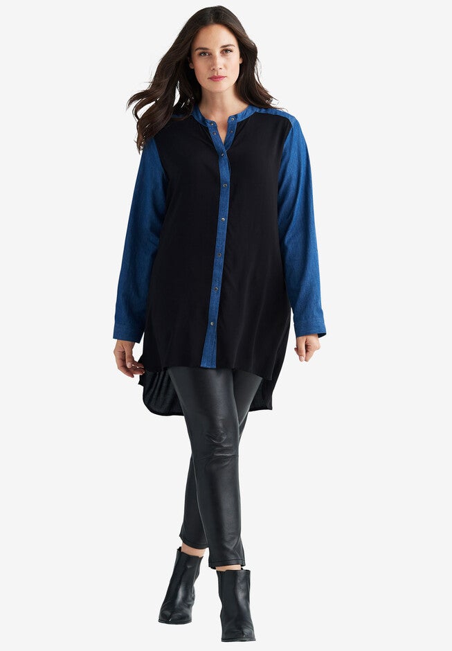 Denim Trim Shirt, , alternate image number 2