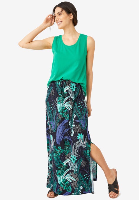 Knit Maxi Skirt, BLACK TROPICAL PRINT, hi-res image number null