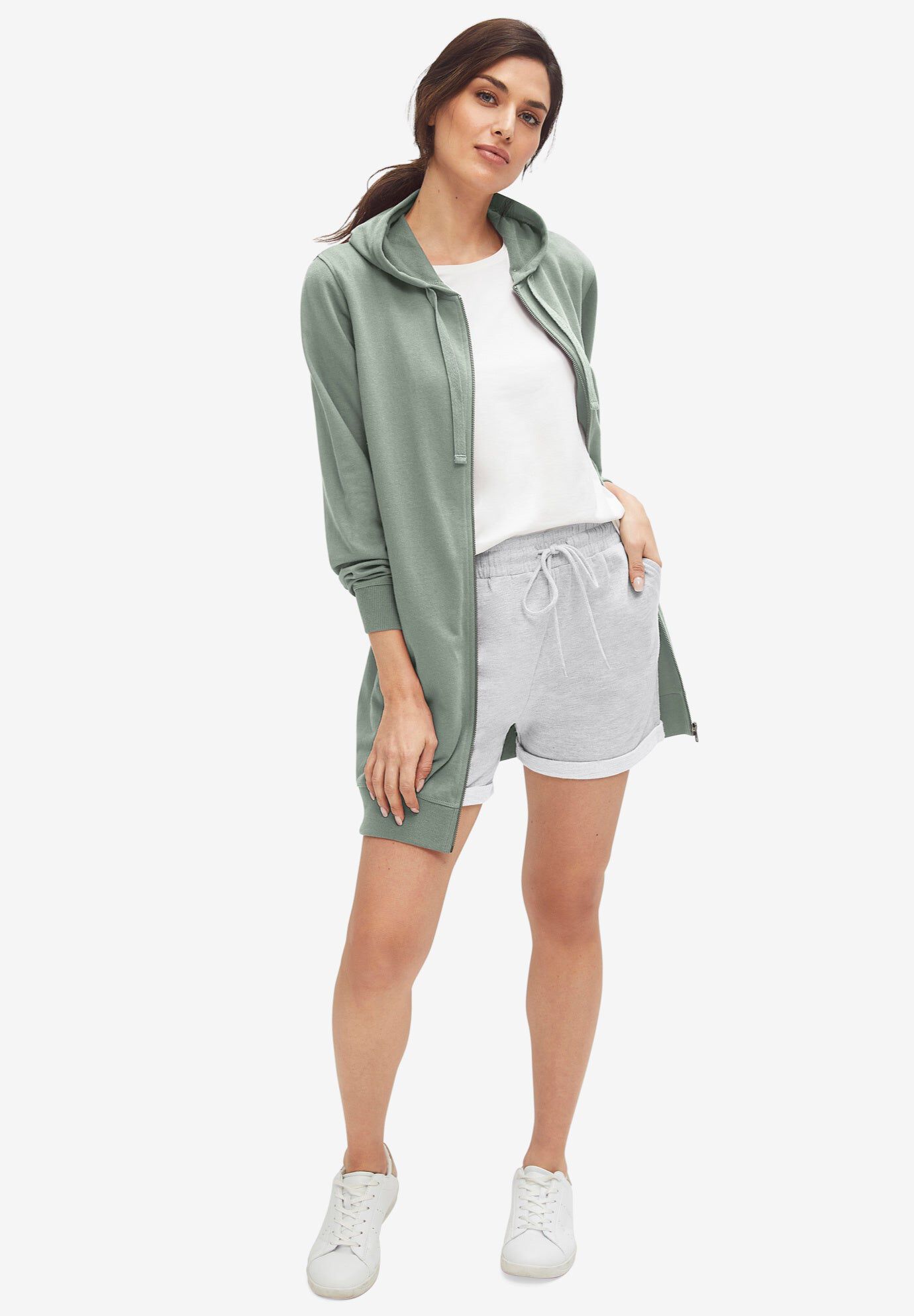 French Terry Drawstring Elastic Waist Shorts